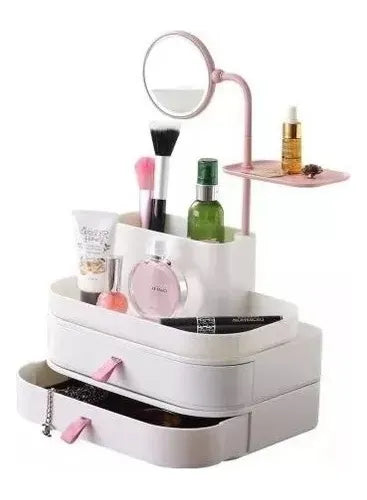 Organizador 2 en 1 de Maquillaje con Espejo Giratorio