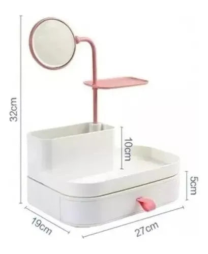 Organizador 2 en 1 de Maquillaje con Espejo Giratorio