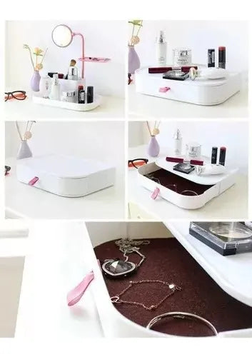Organizador 2 en 1 de Maquillaje con Espejo Giratorio