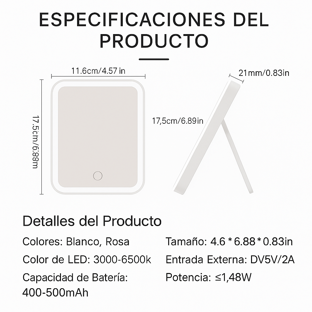 Espejo Touch LED para Maquillaje